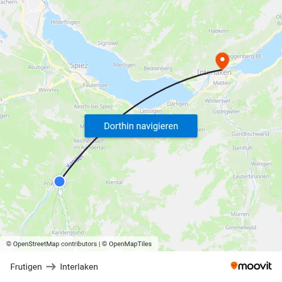 Frutigen to Interlaken map