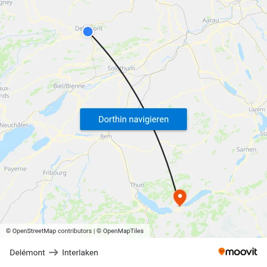 Delémont to Interlaken map
