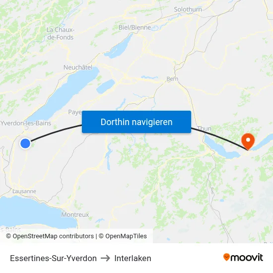Essertines-Sur-Yverdon to Interlaken map