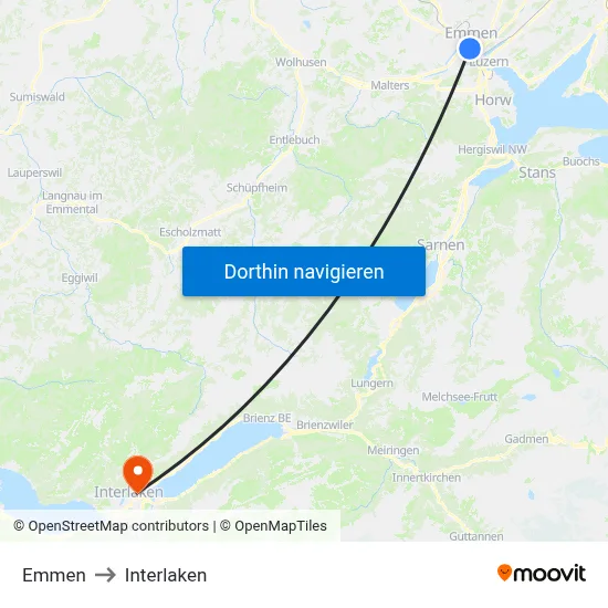 Emmen to Interlaken map