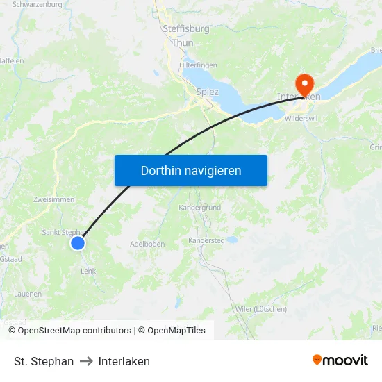 St. Stephan to Interlaken map