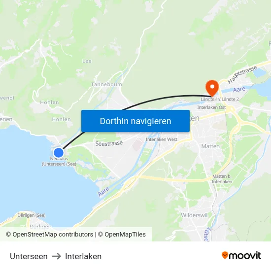 Unterseen to Interlaken map