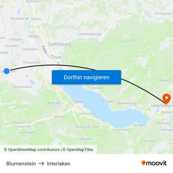 Blumenstein to Interlaken map