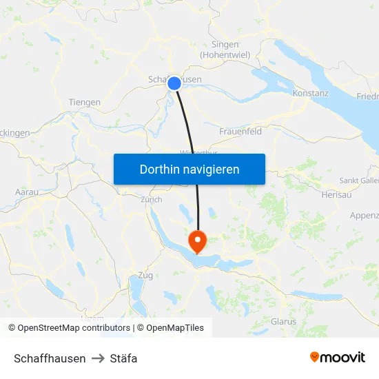 Schaffhausen to Stäfa map