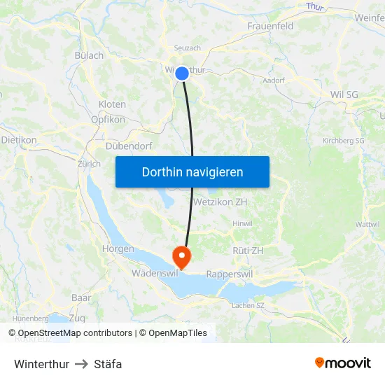 Winterthur to Stäfa map