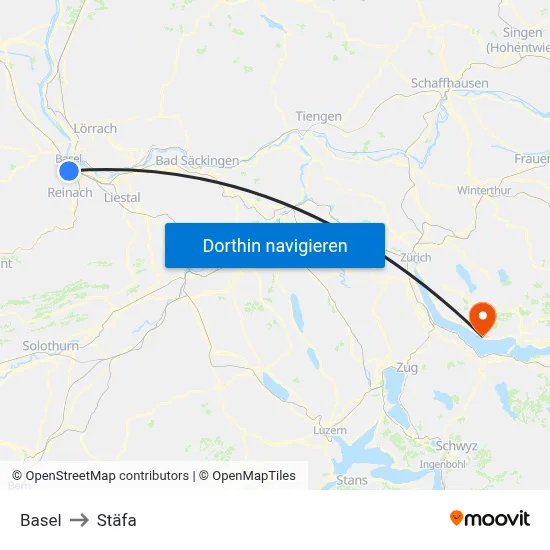 Basel to Stäfa map