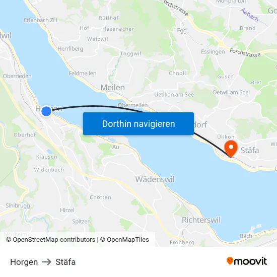 Horgen to Stäfa map