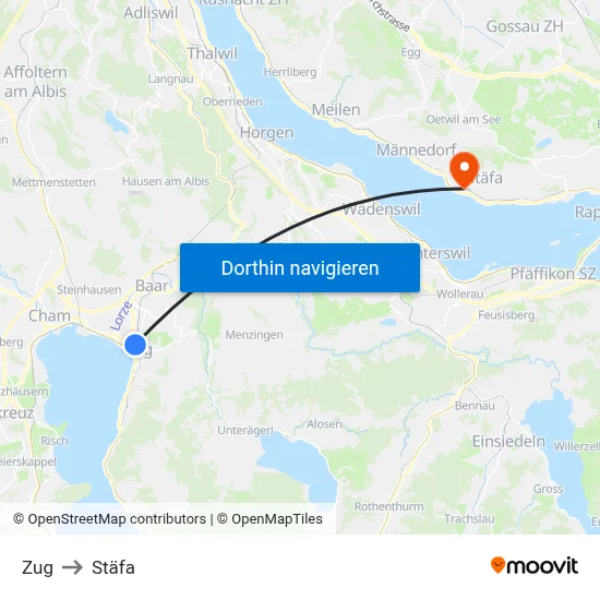 Zug to Stäfa map