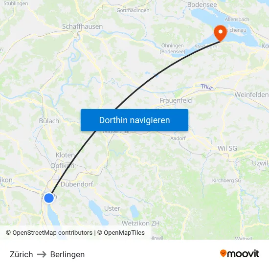 Zürich to Berlingen map