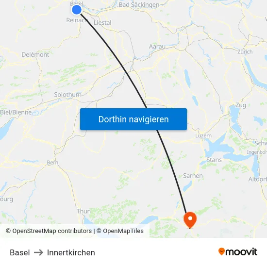 Basel to Innertkirchen map