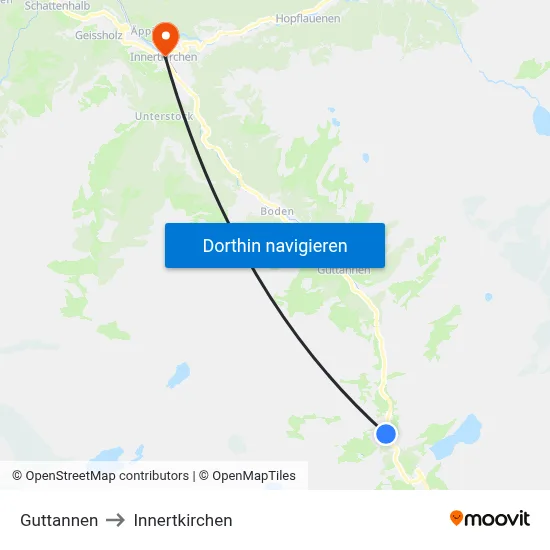 Guttannen to Innertkirchen map