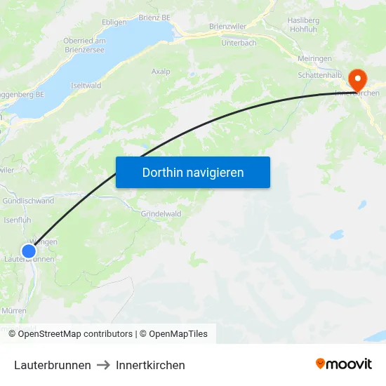 Lauterbrunnen to Innertkirchen map