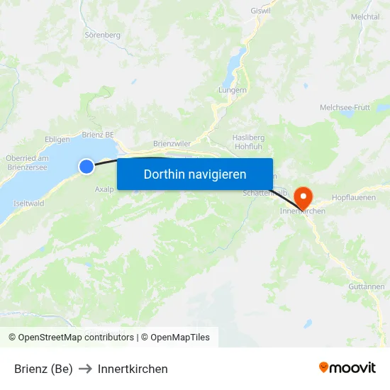 Brienz (Be) to Innertkirchen map
