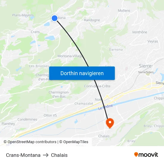 Crans-Montana to Chalais map