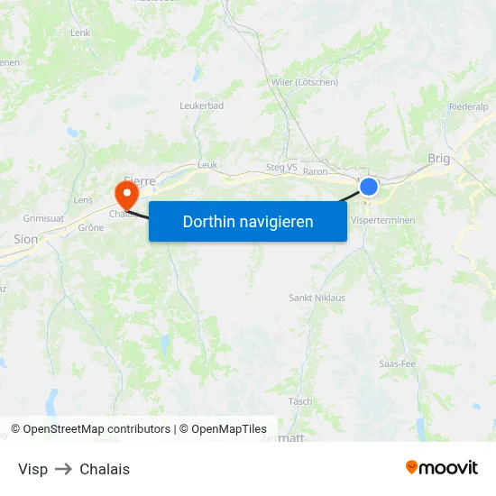 Visp to Chalais map