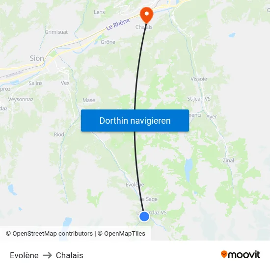 Evolène to Chalais map