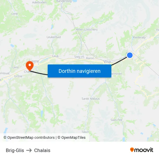 Brig-Glis to Chalais map