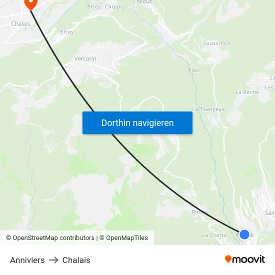 Anniviers to Chalais map