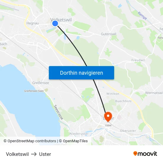 Volketswil to Uster map