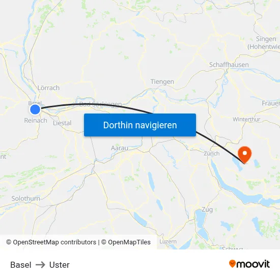Basel to Uster map