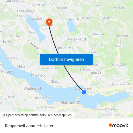 Rapperswil-Jona to Uster map