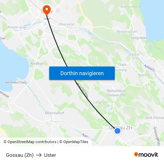 Gossau (Zh) to Uster map