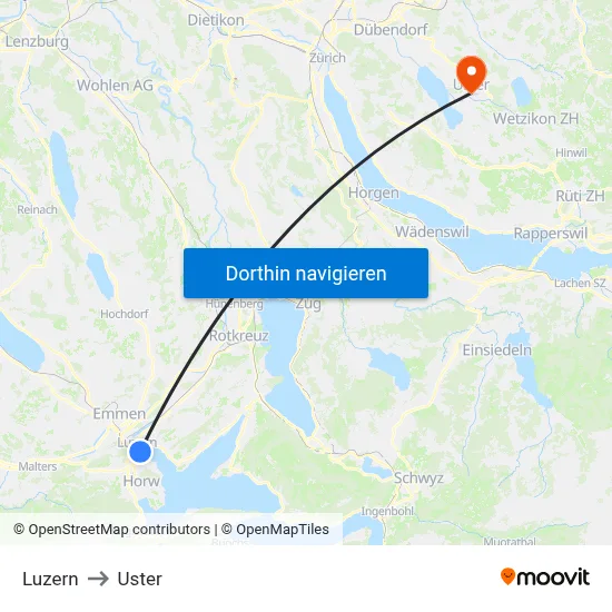 Luzern to Uster map