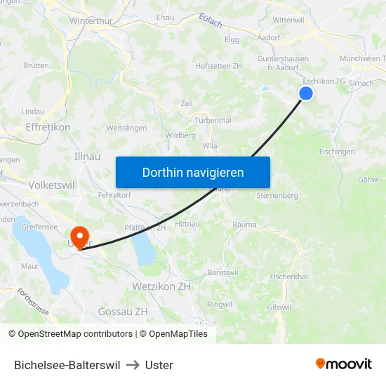 Bichelsee-Balterswil to Uster map