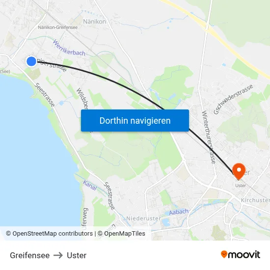 Greifensee to Uster map