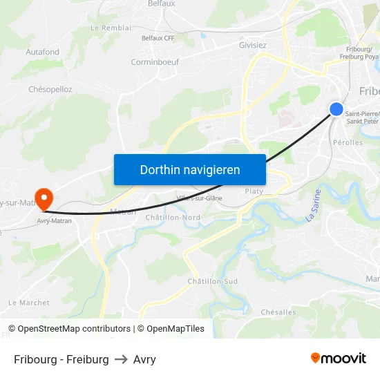 Fribourg - Freiburg to Avry map