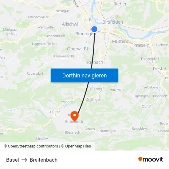 Basel to Breitenbach map