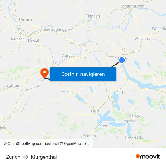 Zürich to Murgenthal map