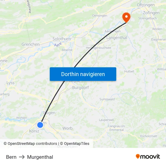 Bern to Murgenthal map