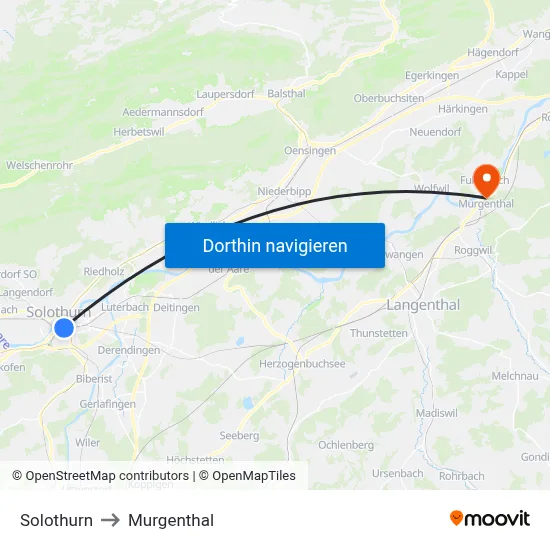 Solothurn to Murgenthal map