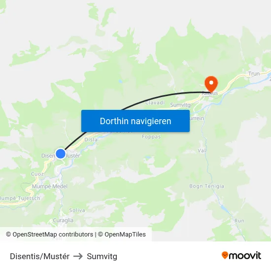Disentis/Mustér to Sumvitg map