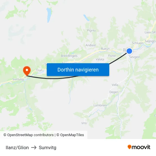 Ilanz/Glion to Sumvitg map