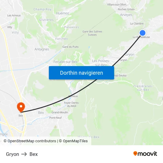 Gryon to Bex map