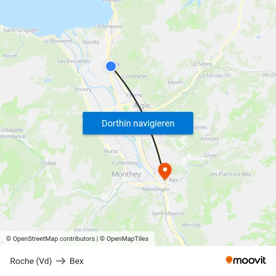 Roche (Vd) to Bex map