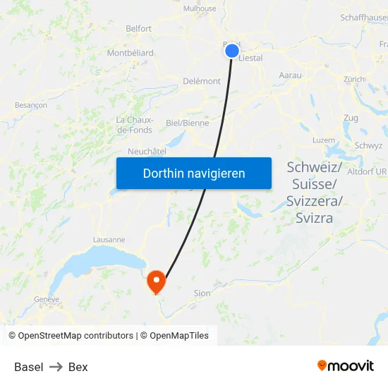 Basel to Bex map