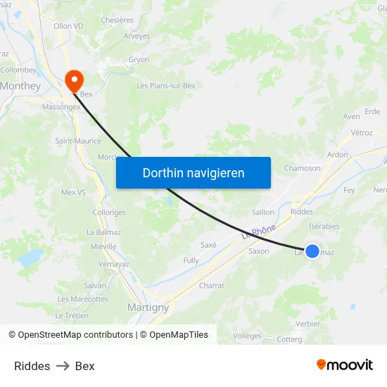 Riddes to Bex map
