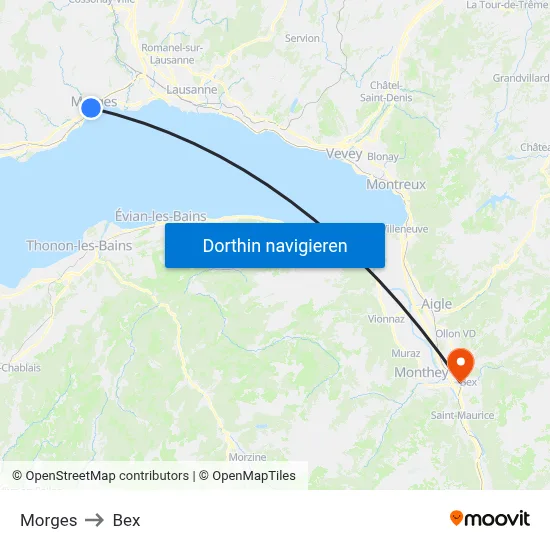 Morges to Bex map