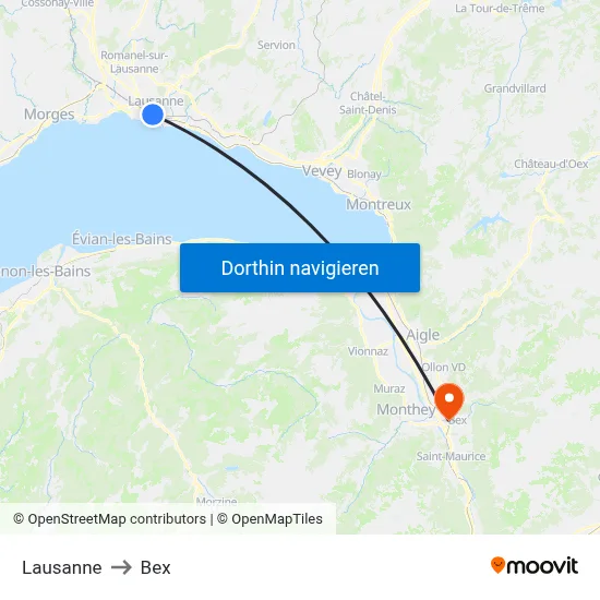 Lausanne to Bex map