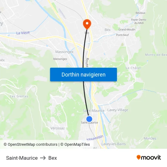 Saint-Maurice to Bex map
