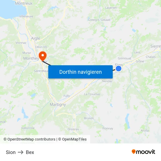 Sion to Bex map