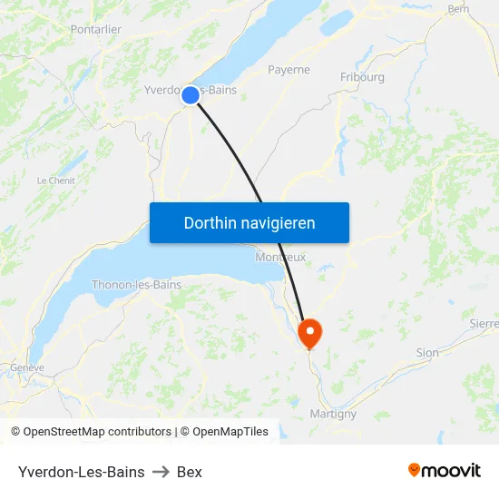Yverdon-Les-Bains to Bex map