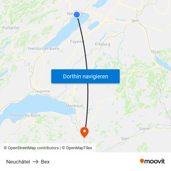 Neuchâtel to Bex map