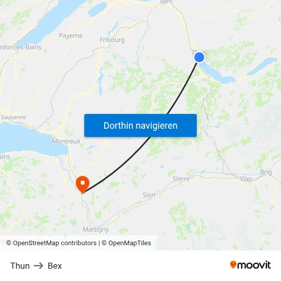 Thun to Bex map