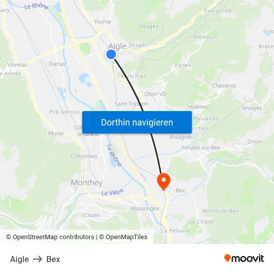 Aigle to Bex map