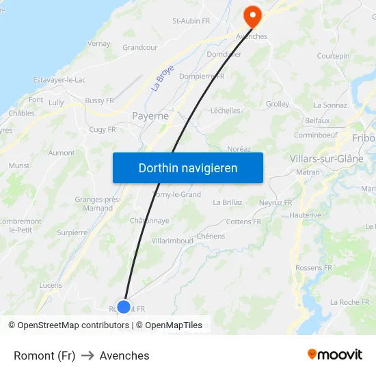 Romont (Fr) to Avenches map