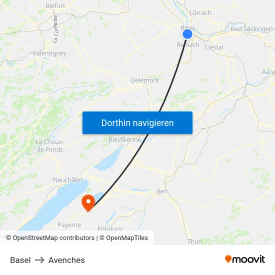 Basel to Avenches map